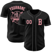 Laden Sie das Bild in den Galerie-Viewer, Custom Black Medium Pink-Steel Gray Authentic Baseball Jersey
