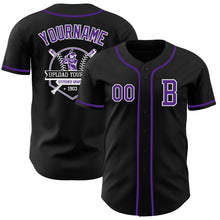 Laden Sie das Bild in den Galerie-Viewer, Custom Black Purple-White Authentic Baseball Jersey
