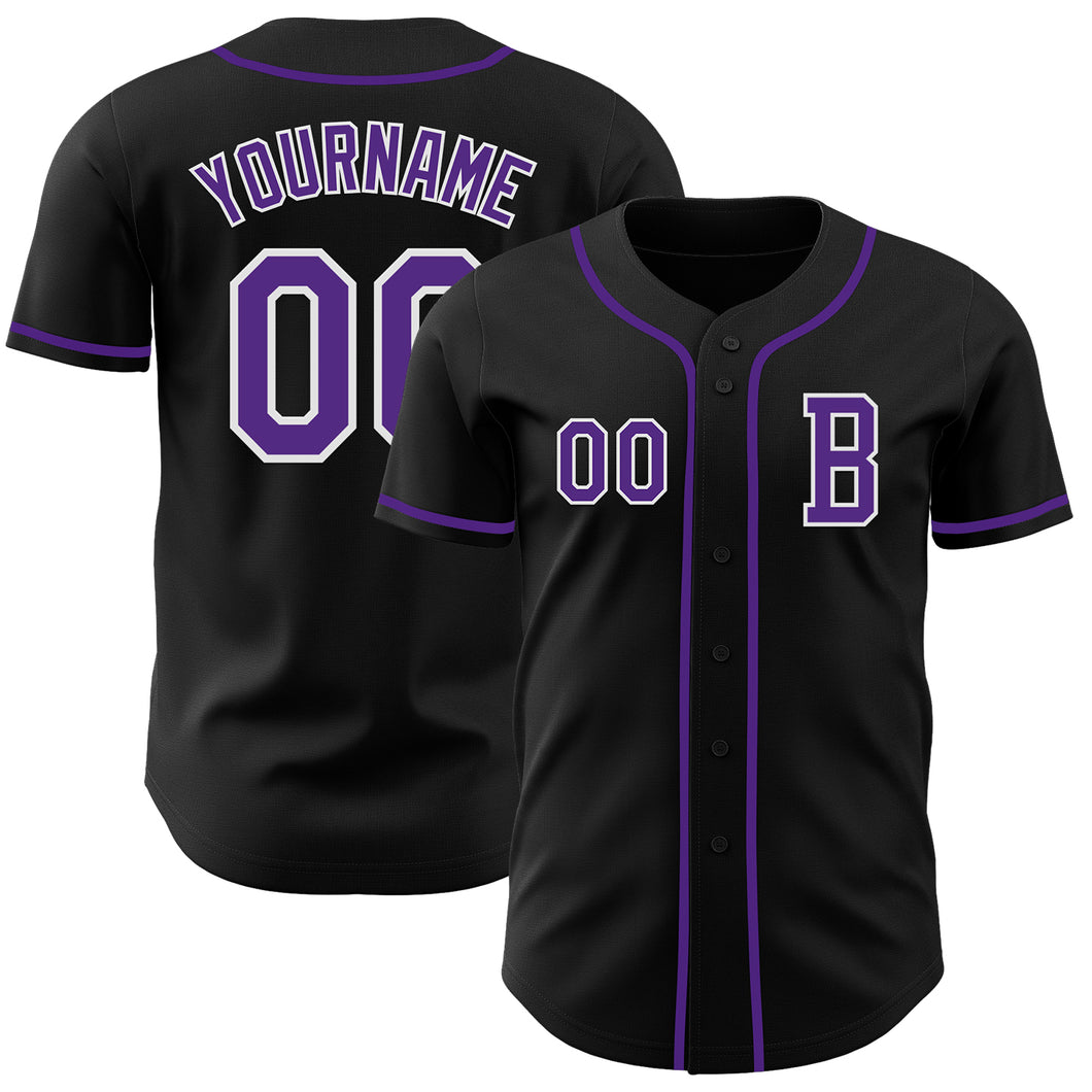 Custom Black Purple-White Authentic Baseball Jersey