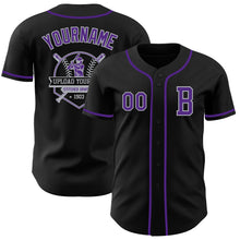 Laden Sie das Bild in den Galerie-Viewer, Custom Black Purple-Gray Authentic Baseball Jersey
