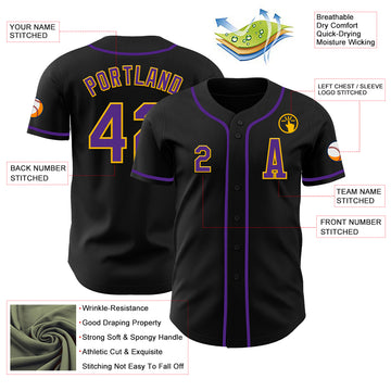 Custom Black Purple-Gold Authentic Baseball Jersey