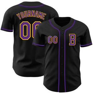 Custom Black Purple-Gold Authentic Baseball Jersey