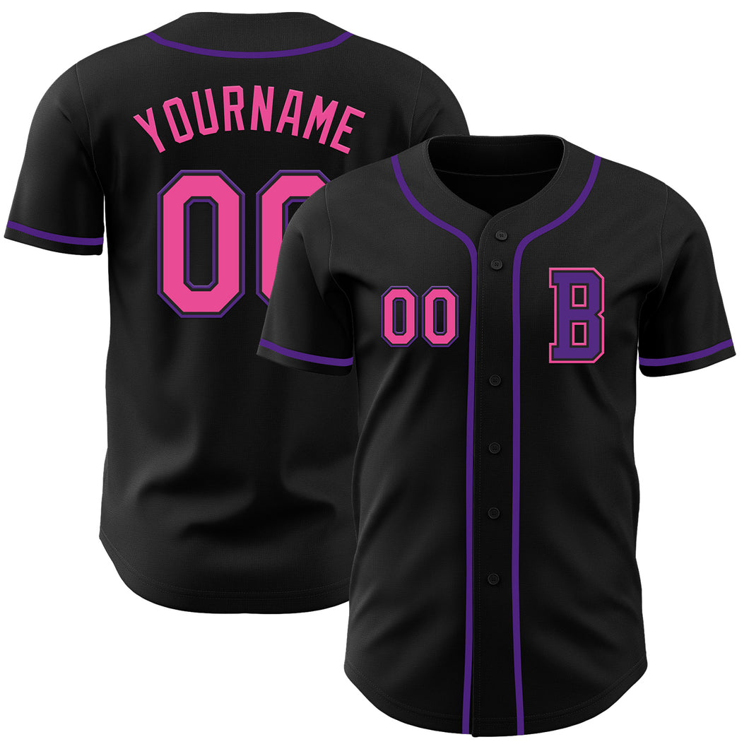 Custom Black Pink-Purple Authentic Baseball Jersey