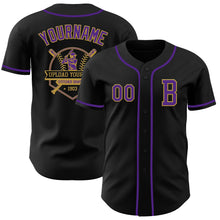 Загрузить изображение в средство просмотра галереи, Custom Black Purple-Old Gold Authentic Baseball Jersey
