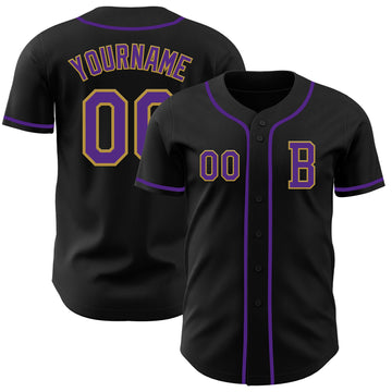 Custom Black Purple-Old Gold Authentic Baseball Jersey