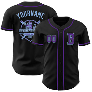 Custom Black Purple-Light Blue Authentic Baseball Jersey