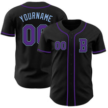 Laden Sie das Bild in den Galerie-Viewer, Custom Black Purple-Light Blue Authentic Baseball Jersey
