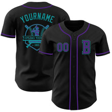 Загрузить изображение в средство просмотра галереи, Custom Black Purple-Teal Authentic Baseball Jersey
