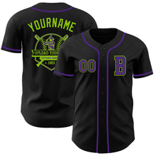 Laden Sie das Bild in den Galerie-Viewer, Custom Black Purple-Neon Green Authentic Baseball Jersey
