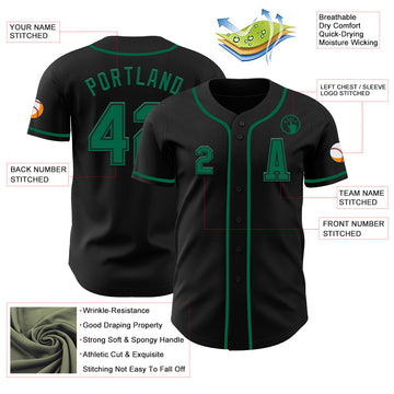 Custom Black Kelly Green Authentic Baseball Jersey