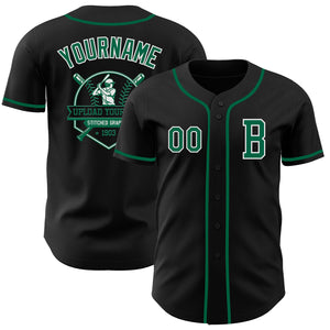 Custom Black Kelly Green-White Authentic Baseball Jersey