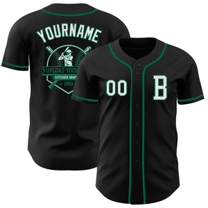 Custom Black White-Kelly Green Authentic Baseball Jersey