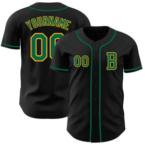 Custom Black Kelly Green-Gold Authentic Baseball Jersey