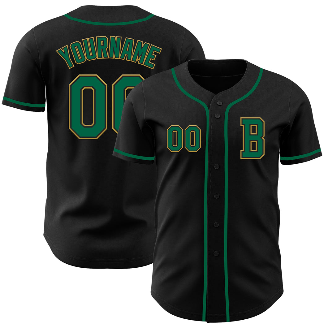 Custom Black Kelly Green-Old Gold Authentic Baseball Jersey