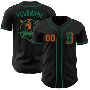 Custom Black Orange-Kelly Green Authentic Baseball Jersey