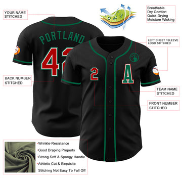 Custom Black Red-Kelly Green Authentic Baseball Jersey