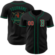 Laden Sie das Bild in den Galerie-Viewer, Custom Black Red-Kelly Green Authentic Baseball Jersey
