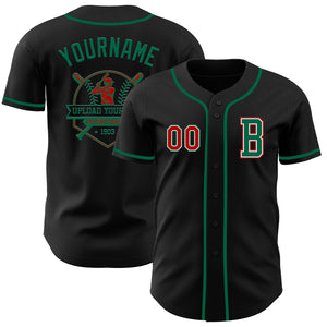 Custom Black Red-Kelly Green Authentic Baseball Jersey