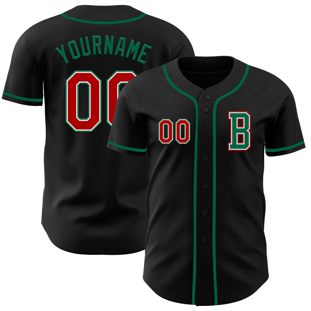 Custom Black Red-Kelly Green Authentic Baseball Jersey