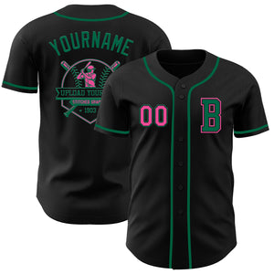 Custom Black Pink-Kelly Green Authentic Baseball Jersey