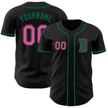 Laden Sie das Bild in den Galerie-Viewer, Custom Black Pink-Kelly Green Authentic Baseball Jersey
