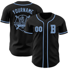 Laden Sie das Bild in den Galerie-Viewer, Custom Black Light Blue Authentic Baseball Jersey
