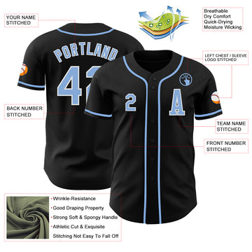 Custom Black Light Blue-White Authentic Baseball Jersey