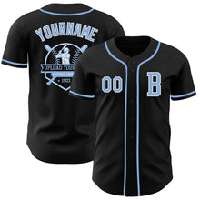 Загрузить изображение в средство просмотра галереи, Custom Black Light Blue-White Authentic Baseball Jersey
