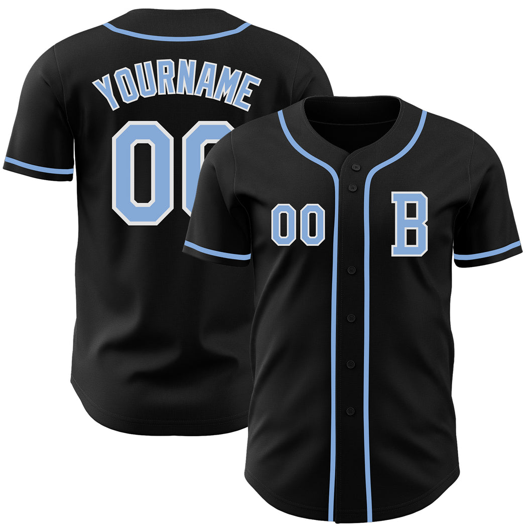 Custom Black Light Blue-White Authentic Baseball Jersey