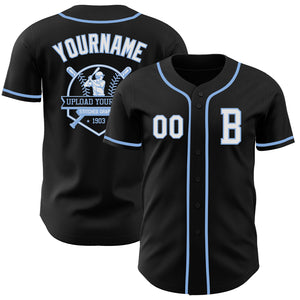 Custom Black White-Light Blue Authentic Baseball Jersey