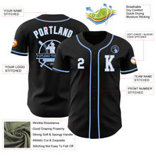 Laden Sie das Bild in den Galerie-Viewer, Custom Black White-Light Blue Authentic Baseball Jersey
