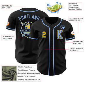 Custom Black Yellow-Light Blue Authentic Baseball Jersey