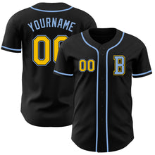 Laden Sie das Bild in den Galerie-Viewer, Custom Black Yellow-Light Blue Authentic Baseball Jersey
