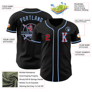 Custom Black Red-Light Blue Authentic Baseball Jersey