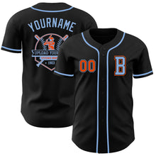 Load image into Gallery viewer, Custom Black Orange-Light Blue Authentic Baseball Jersey
