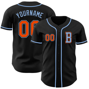 Custom Black Orange-Light Blue Authentic Baseball Jersey