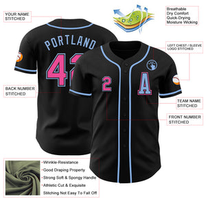 Custom Black Pink-Light Blue Authentic Baseball Jersey