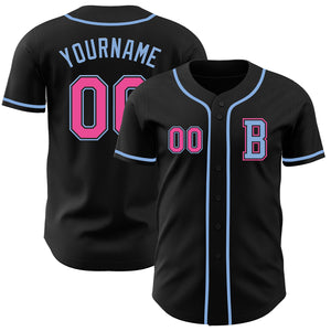 Custom Black Pink-Light Blue Authentic Baseball Jersey