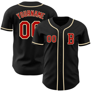 Custom Black Red-Cream Authentic Baseball Jersey