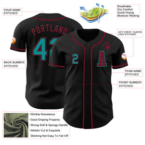 Custom Black Teal-Crimson Authentic Baseball Jersey