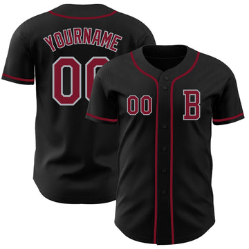 Custom Black Crimson-Gray Authentic Baseball Jersey