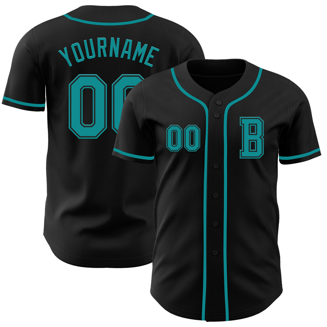 Custom Black Teal Authentic Baseball Jersey