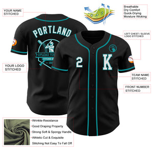 Custom Black White-Teal Authentic Baseball Jersey