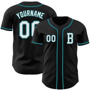 Custom Black White-Teal Authentic Baseball Jersey