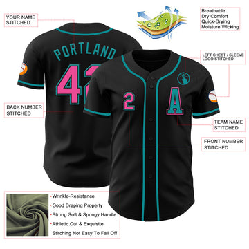 Custom Black Pink-Teal Authentic Baseball Jersey