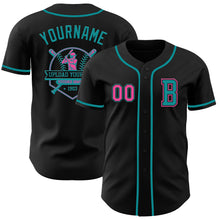 Charger l&#39;image dans la galerie, Custom Black Pink-Teal Authentic Baseball Jersey
