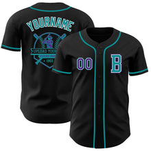 Charger l&#39;image dans la galerie, Custom Black Purple-Teal Authentic Baseball Jersey
