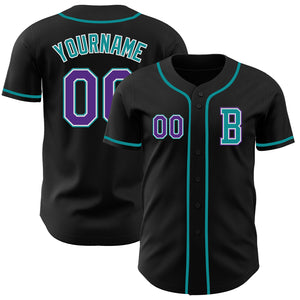 Custom Black Purple-Teal Authentic Baseball Jersey