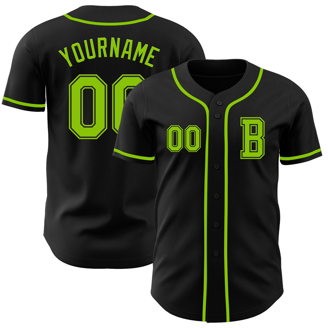 Custom Black Neon Green Authentic Baseball Jersey