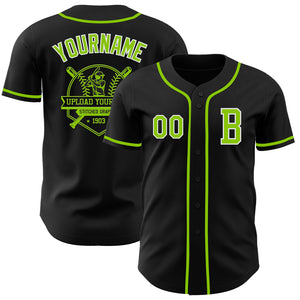 Custom Black Neon Green-White Authentic Baseball Jersey